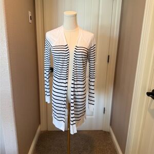 LOFT White and Black Striped Lightweight Sweater